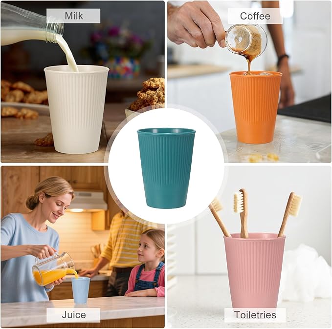 uxcell 4 Pcs Simple Toothbrush Cup, 3.3 x 3.3 x 4.2 Dishwasher Safe Bathroom Tumbler Reusable Plastic Cup Set for Storing Toothpaste Combs, Dark Green