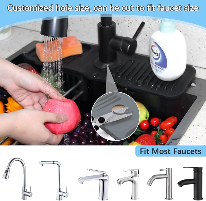 14.5*5.5 Inch Large Non-Slip Base,Multi-Surface Protector for Kitchen,Bathroom,Laundry,RV,Easy Clean Water Deflector Accessory(black)