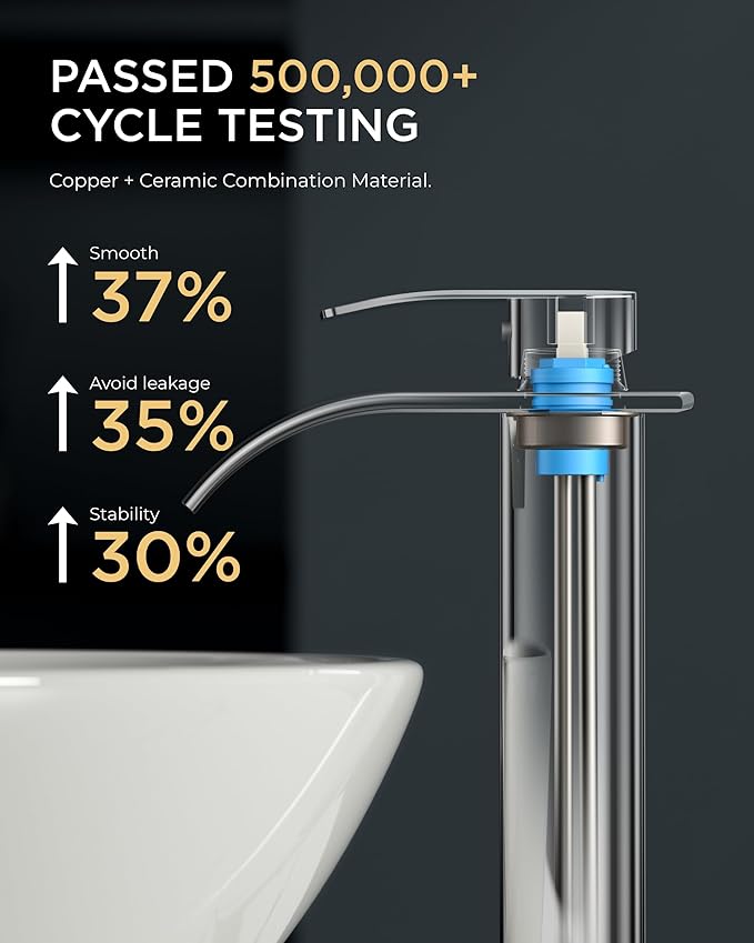 FORIOUS Waterfall Bathroom Vessel Sink Faucets with Metal Pop up Drain and Lead-Free cUPC Hose, Chrome Single Handle Tall Bathroom Faucet 1 Hole, 11inch for Bath,Vessel
