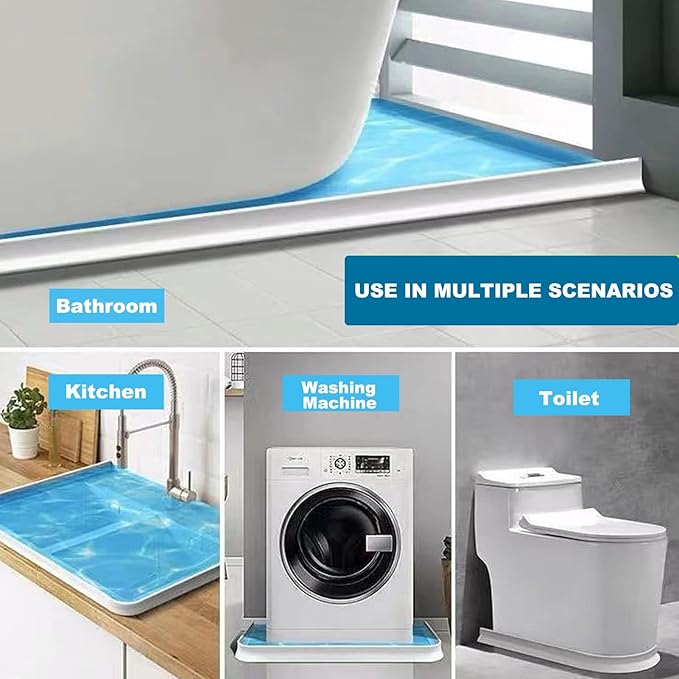 Collapsible Shower Threshold Water Dam 2"H 67"L Shower Water Barrier Water Stopper for Shower Wet and Dry Separation Bathroom and Kitchen