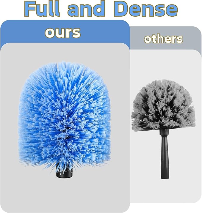 2 Pack Screw on Webster Cobweb Duster Head for Pole,Spider Web Remover Brush, Cobweb Duster Head Attachment,Fits Standard 3/4 inch Threaded Poles(Big Keeps Its Shape, Blue)