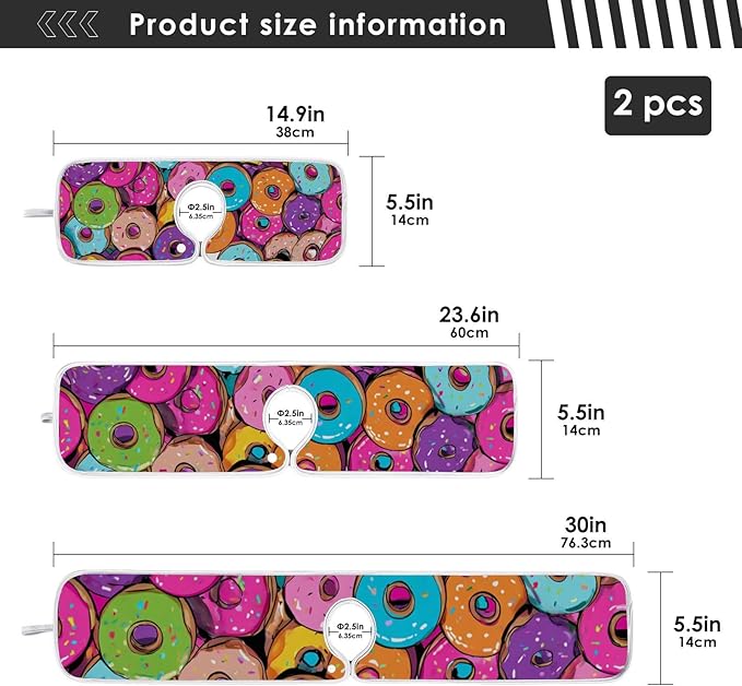 2 PCS Kitchen Sink Splash Guard 30 Inch Faucet Mat for Kitchen Sink Bathroom Sink Faucet Absorbing Drip Drain Mat Pad Microfiber Soft Washable Cute Colorful Donuts