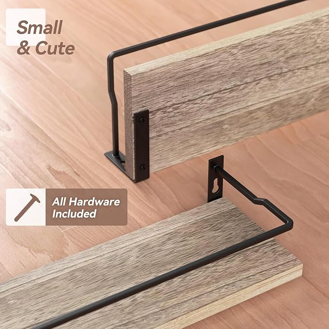 RICHER HOUSE Bathroom Shelves, Guard-Rail Floating Shelves for Wall, Wall Mounted Shelves Set of 2, Cute Bathroom Organizer Decor, Over Toilet Storage Small Shelf for Kitchen - Carbonized Black