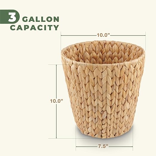 2-Pack Wicker Trash Can for Bathroom - Wicker Waste Basket for Bedroom, Office - Rattan Trash Can - Decorative Waste Basket (Natural, 3 Gallons)