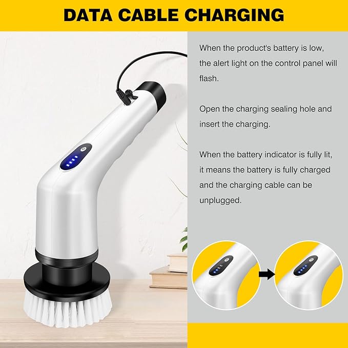 Power Electric Cleaning Brush with 3 Replaceable Heads,Rechargeable Handheld Cleaning Brush with Dual Speeds,Electric Scrubbing Brush for Tile,Tub,Kitchen,Floor,Bathroom