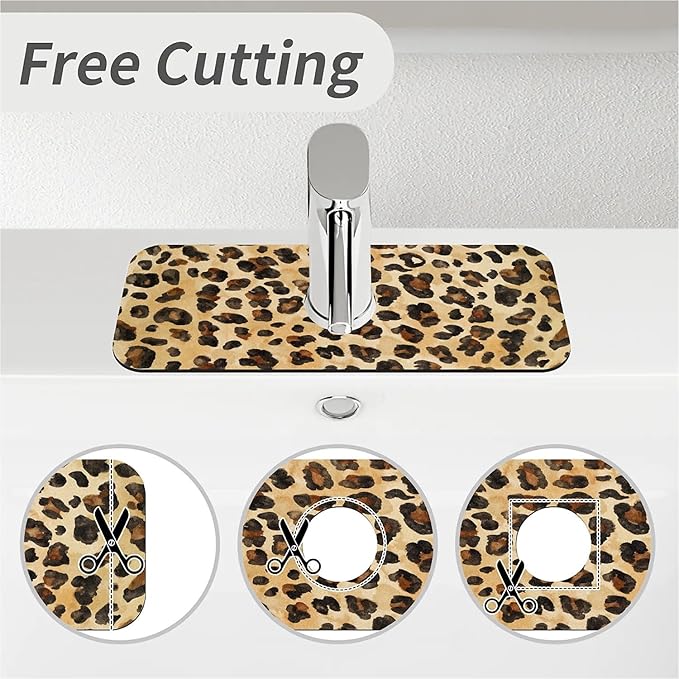 Faucet Draining Mat For Kitchen Sink, Brown Leopard Diatom Mud Absorbent Drain Pad For Bathroom Kitchen Sink Splash Guard Drying Mat