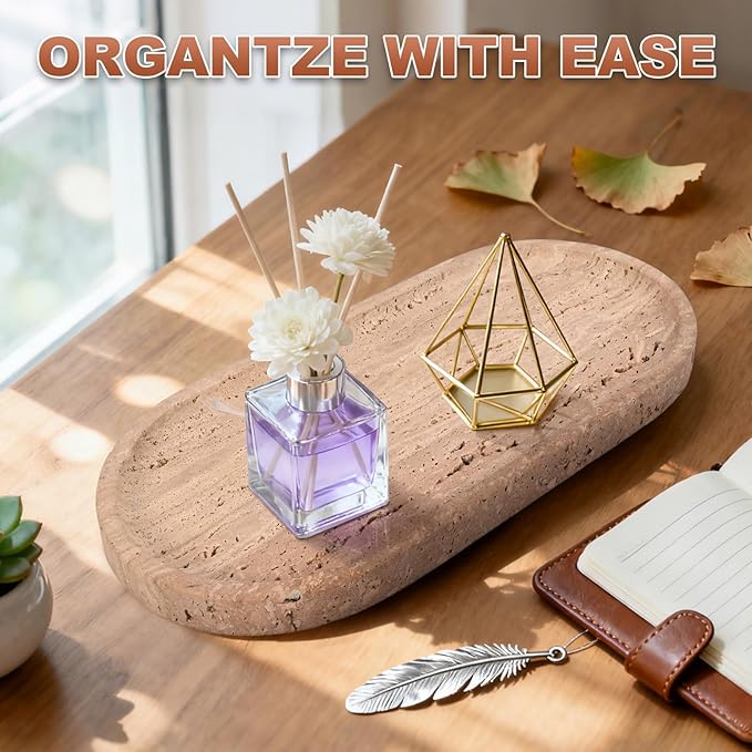 YKAJO Romania Unique Marble Tray Bathroom Vanity Tray Pure Natural Stone Perfume Tray for Jewelry, Cosmetics, Candles, Home Decorative, 11.6” L x 5.9” W x 0.6” H (Yellow Limestone)