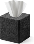 Square Tissue Box Cover Decorative,Napkin Dispenser,Facial Paper Holder for Bathroom Vanity Countertop,Bedroom Dresser,Night Stand, Desk, Office and End Table,Boho Flowers Black