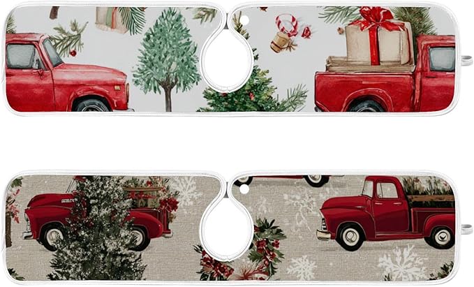 Sink Faucet Absorbing Mat Kitchen Sink Splash Guard Splash Faucet Drip Catcher for Bar RV Bathroom 2PCS 30x5.5in Watercolor Christmas Trees and Trucks Box