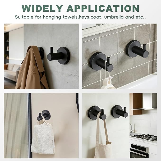 Matte Black Stainless Steel Clothes Hook Suitable for Bathroom Kitchen Bedroom(4 Packs)