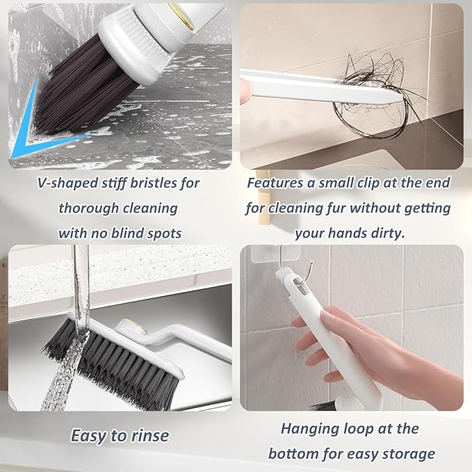EKIND 2-in-1 Multi-Function Rotating Crevice Cleaning Brush, Hard Bristle Crevice Gaps, Corners Tool for Bathroom, Kitchens Tile Floors(White)