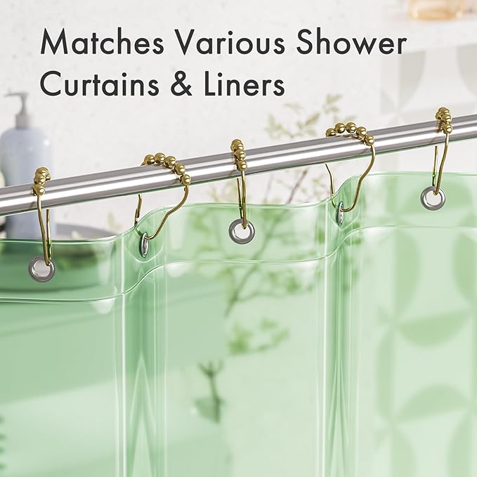 Amazer Shower Curtain Rings, Rust-Resistant Metal Shower Hooks Ring Shower Rings for Curtain Rolling Shower Curtain Hooks for Bathroom Shower Rod Shower Curtain Hangers, Set of 12, Gold