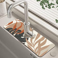 Mid Century Boho Leaves Kitchen Sink Splash Guard Absorbent Fast Drying Mat Faucet Draining Guard Behind Faucet Drip Catcher for Kitchen Bathroom 5.5"15"