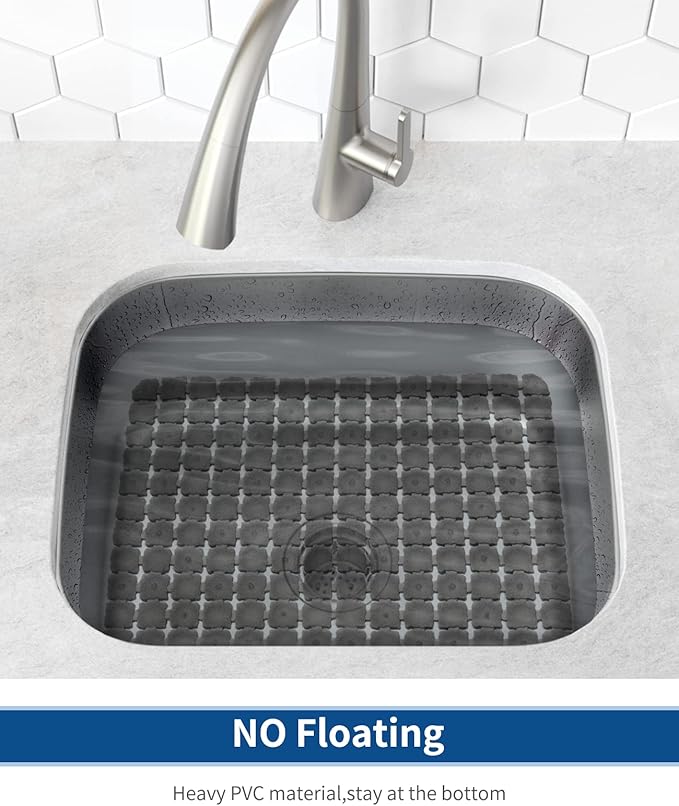 Bligli Sink Mat for Stainless Steel/Ceramic Sinks, 2 Pack 15.7x11.8 inches PVC Sink Protectors for Bottom of Kitchen Sink, Dishes and Glassware drain Mats, Durable and Fast Draining (Clear Grey)