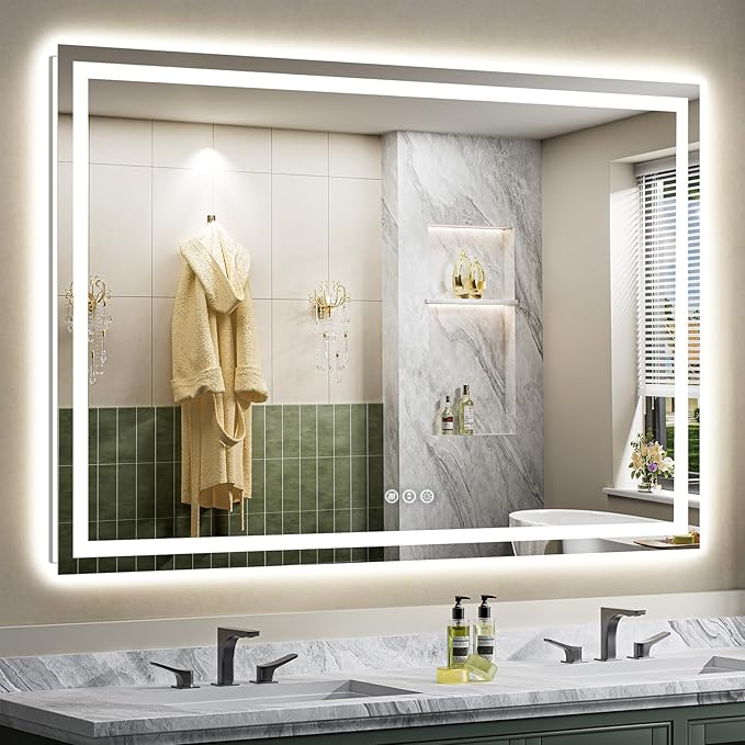 66"x40" LED Bathroom Mirror with Lights, Backlit & Front Lit, Anti-Fog Lighted Bathroom Vanity Mirror for Wall, Memory Function, Dimmable, HD Tempered Glass, Shatter-Proof