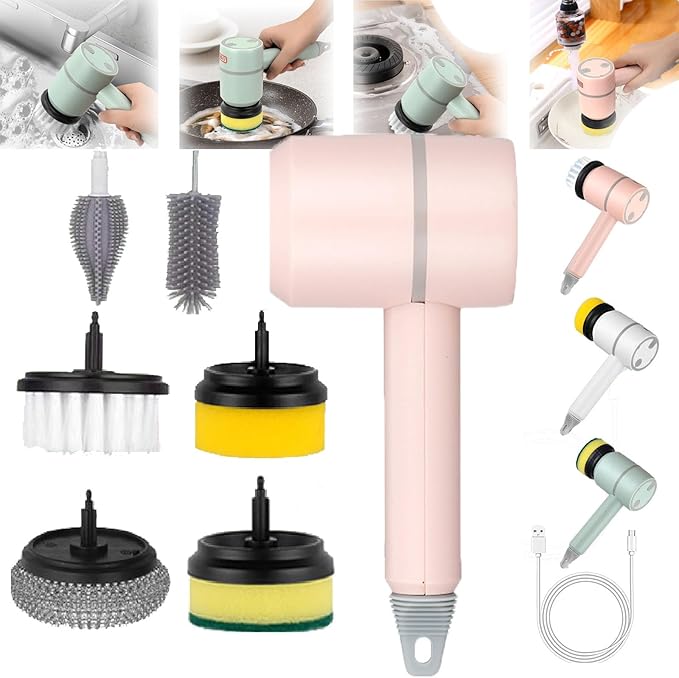Dish Gun, Dish Buddy Electric, 2024 Best Dish Gun for Washing Dishes, Electric Dish Scrubber, Automatic Dish Scrubber, Scrub Gun, for Kitchen Bathroom (Pink)