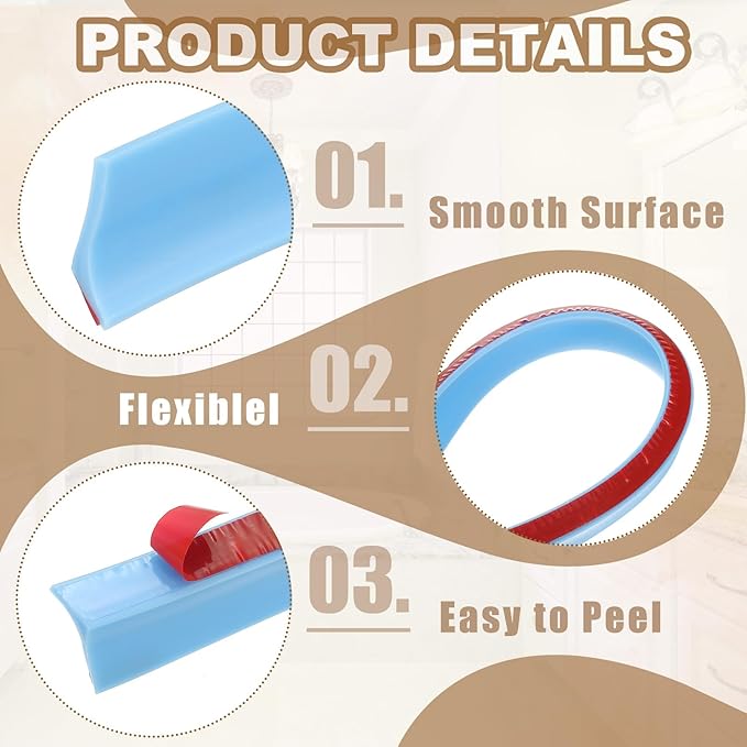 PATIKIL 118 Inch Collapsible Shower Threshold Water Dam Guard, Shower Stopper Barrier Self Adhesive Sink Splash Guard for Frameless Shower Door Bottom, Blue (1.2"Wx0.6"T)