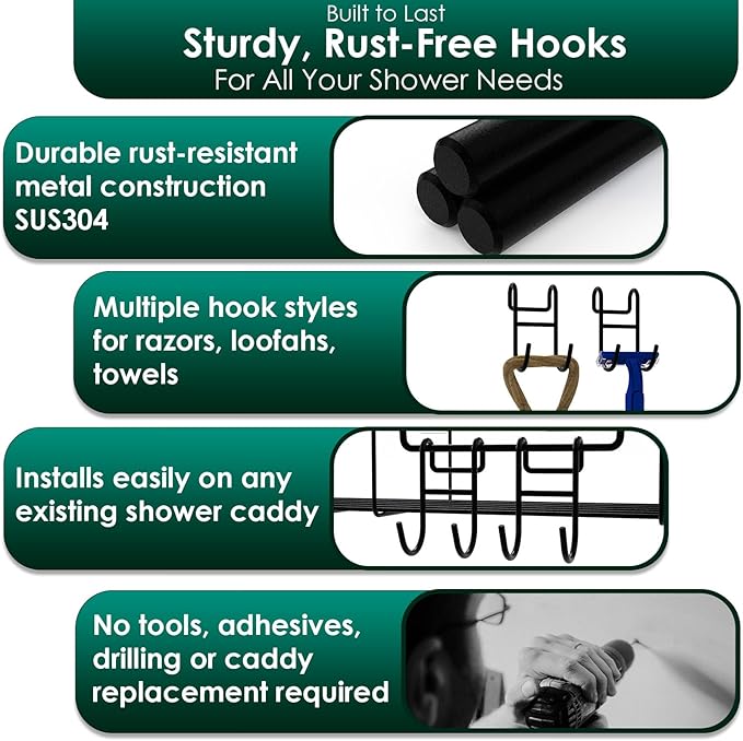 Shower Caddy Hook for Helmet, Fence, Wire Shelves - Heavy Duty Rustproof Utility Hooks for Hanging Wires - 4 Pack Black