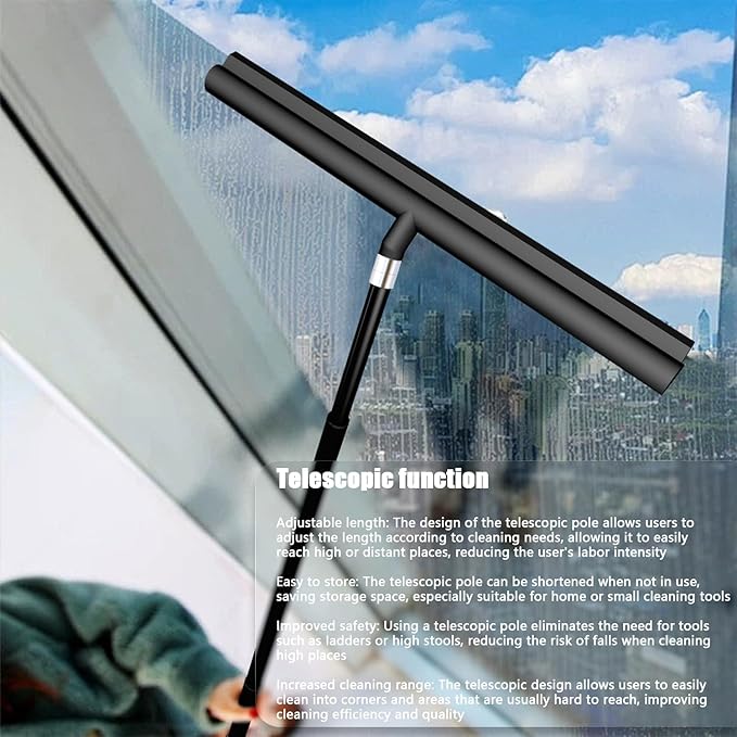 Squeegee Shower Doors, Shower Squeegee for Glass Doors, Window Squeegee, Squeegee Window Cleaning, Window Cleaner Tool with 47'' Extension Pole for Car Windshield, Glass Doors (Black)