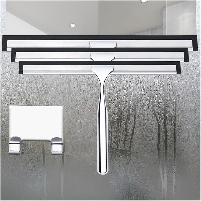 Window Squeegee Scrape Table Squeegee with Hook Stainless Steel Shower Squeegee Windshield for Shower Glass(Size Medium 12inch)