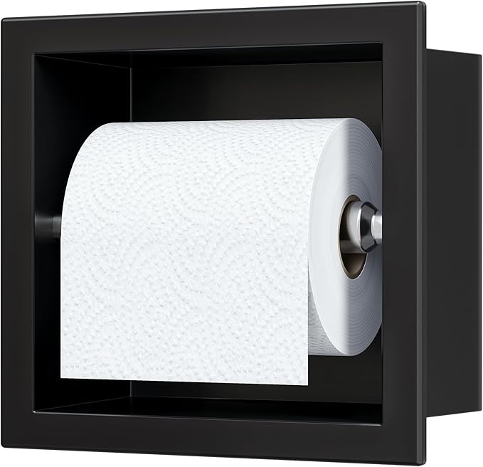 Toilet Paper Holder, SUS 304 Stainless Steel Recessed Toilet Paper Holder Built-in, in Wall Toilet Paper Wall Holder for Bathroom, Matte Black
