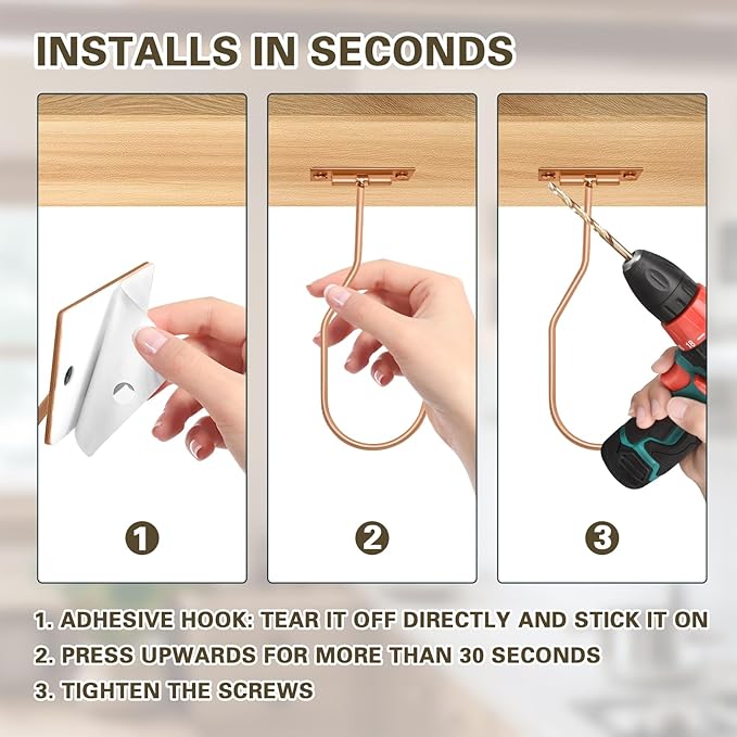 Banana Hanger Hook – Space Saving Banana Holder Hanger to Keep Bananas Fresh, Self Adhesive and Screw Banana Hook 2Pack Rose Gold
