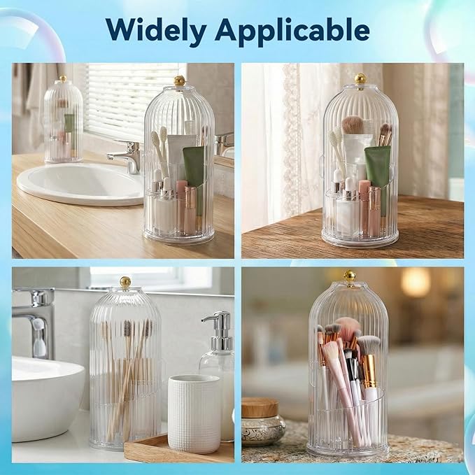 Covered Toothbrush Holder, Rotating Toothbrush Holder 3 Slots Sliding Lid Toothbrushes Organizer Dustproof Tooth Brush Holders with Cover for Organizing and Storing Bathroom Countertops-White