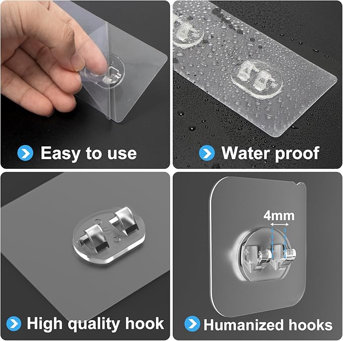 Shower Caddy Adhesive Replacement, Transparent Strong Adhesive Hooks, No Drilling, Waterproof, for Shower Caddy, Bathroom Storage Shelves and Kitchen Racks (Triple*3pcs)