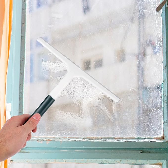 VALICLUD Wide Handheld Window Squeegee for Car and Shower Glass Cleaning, Green Glass Wiper with Sturdy Rubber Blade, Portable Bathroom and Windshield Cleaning Tool for Home Use
