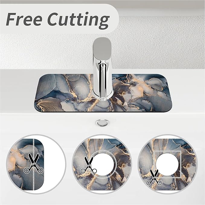 Kitchen Sink Splash Guard，Light grayish blue marble Faucet Mat Sink Gadgets-Super Absorbent Fast Drying Mat Drip Catcher for Kitchen, Bathroom,Sink Mat, Dish Drying Mat, Bathroom(15" X 5.5" )