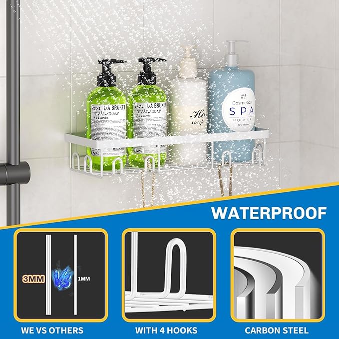 Shower Caddy 18 Pack,Adhesive Organizer for Bathroom Decor Accessories & Kitchen Storage,No Drilling,Large Capacity,Rustproof Stainless Steel Organizer,Home Decor Shelves (White 18 Pack)