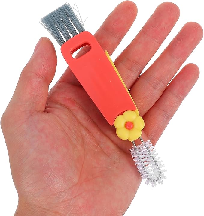Luxshiny 3-in-1 Portable Straw and Cup Lid Cleaning Brush, Small Red Crevice Brush for Narrow Spaces, Multifunctional Kitchen Bottle Gap Cleaner Tool for Home and Travel