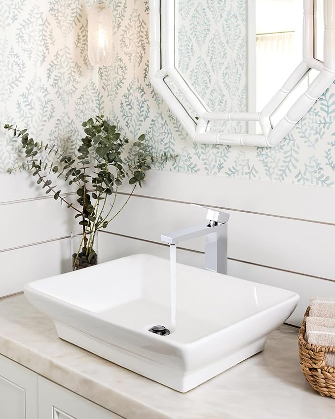 ARCORA Vessel Sink Faucet Chrome: Single Handle Tall Bathroom Faucet, Single Hole Lavatory Vanity Mixer Bar Tap with Pop Up Drain and Faucet Supply Lines