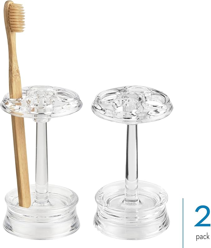 iDesign 4 Divided Sections for Bathroom or Vanity-Set of 2-Clear Toothbrush Holder, Pack of 2