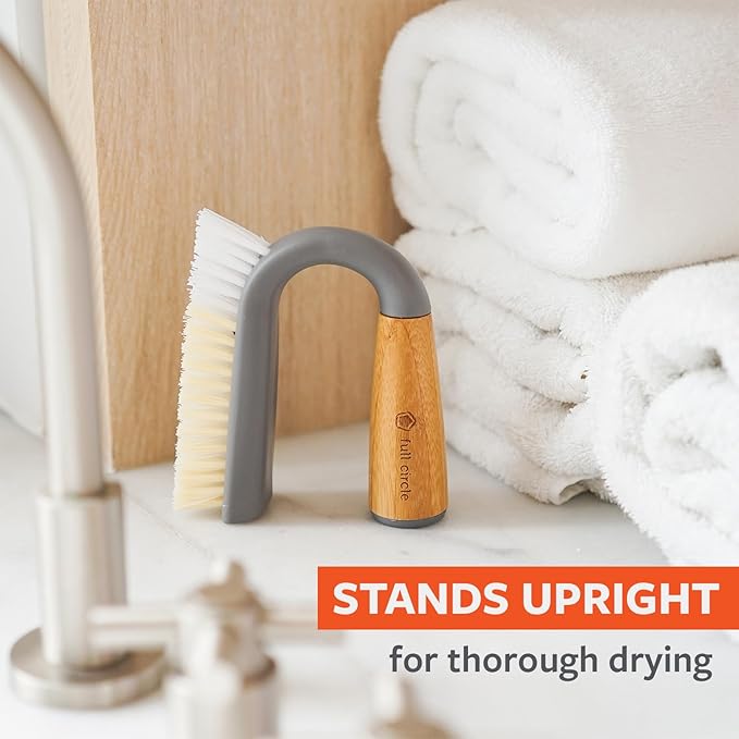 Full Circle Grunge Buster, Grout & Tile Scrub Brush, Recycled Materials, Tough & Durable, Grey