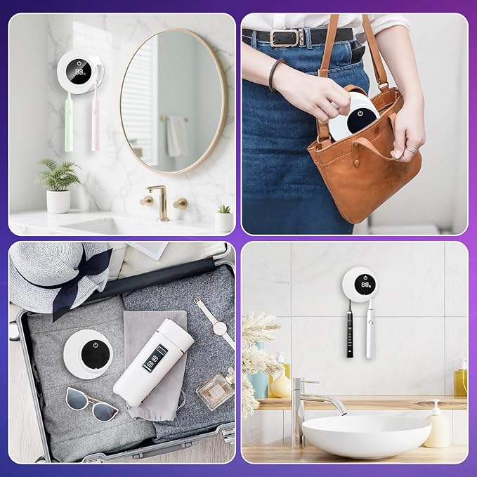 Toothbrush Sanitizer - Wall Mounted Toothbrush Holder LED Smart Screen with Auto Inductive Open/Close Cover for Bathroom Wall-Mounted (White)
