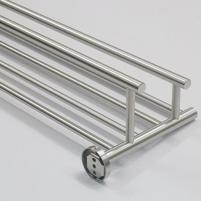 Premium Modern Double Hanging Quadruple Towel Bar Rack w/Round Base (24 Inches)- Brushed Finish, Stainless Steel, Water and Rust Proof, Top of The line Rack and Shelf
