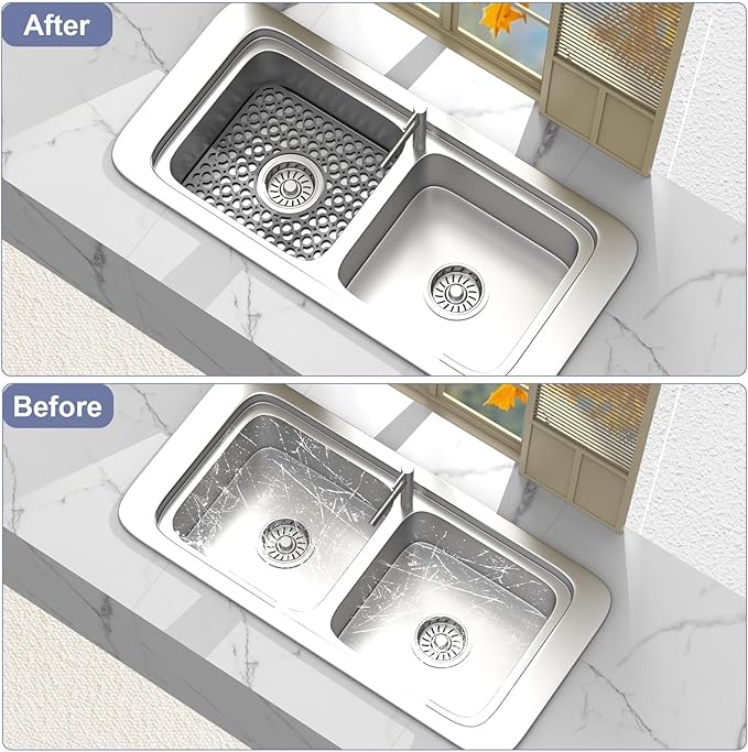 TOOVEM 2PCS Kitchen Sink Mats, Sink Protectors for Kitchen Sink, 11.5 x12.25 Inch Silicone Heat Resistant Non-Slip for Bottom of Kitchen Stainless Steel Sink Mats, Grey