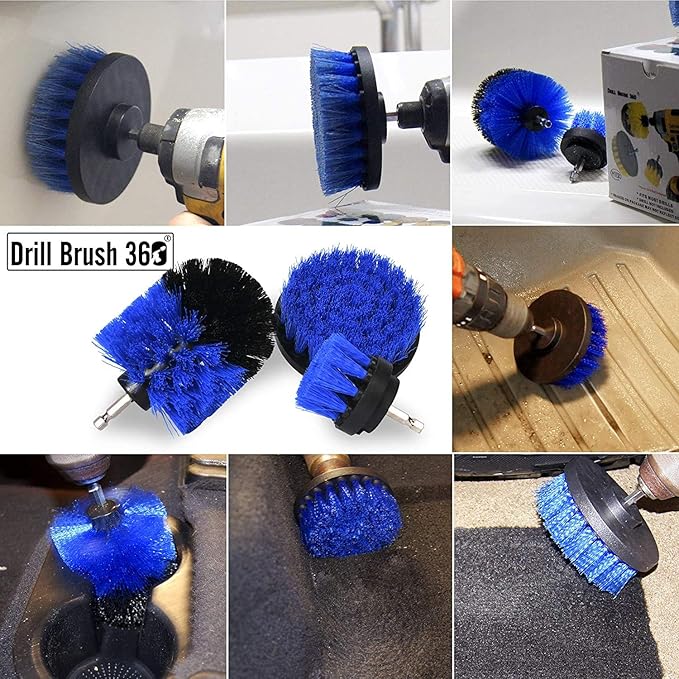 ORIGINAL Drill Brush 360 Attachments 3 pack kit -Blue All purpose Cleaner Scrubbing Brushes for Bathroom surface, Grout, Tile, Tub, Shower, Kitchen, Auto,Boat Fiberglass