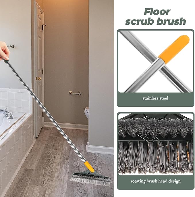 Toyvian Dual-Sided V-Shaped Floor Brush with Long Handle, 110x23x8cm Bathroom Scrub Brush for Tile Corners and Floor Seams, Shower and Bathroom Cleaning Tool, (Random Color)