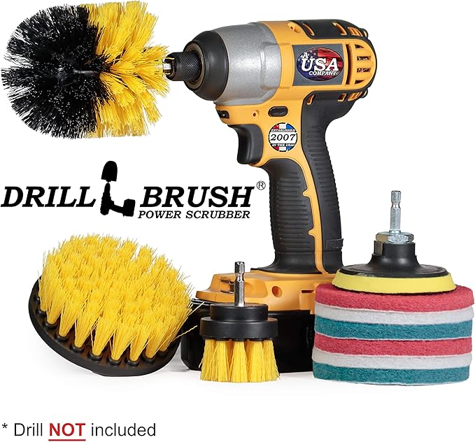 Drillbrush Power Scrubber Brush Set - Drill Brush Attachment - Grout Brush Drill Attachment - Drill Scrubber Attachment - Bathroom Cleaner Scrub Brush - Toilet Brush Cleaning Supplies - Grout Cleaner
