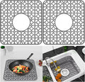 TOOVEM 2PCS Kitchen Sink Mats, Sink Protectors for Kitchen Sink, 11.5 x12.25 Inch Silicone Heat Resistant Non-Slip for Bottom of Kitchen Stainless Steel Sink Mats, Grey