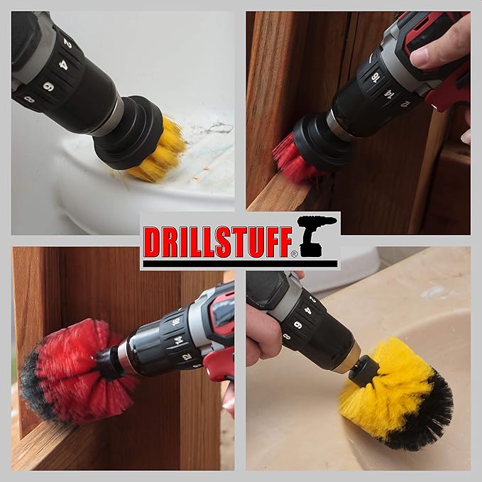 Cleaning Brush Attachments for Cordless Drill - Stiff Bristle Deck Brush - Concrete - Grout Scrub Brush - All Purpose Bathroom Drill Brushes for Cleaning Shower - Bathroom Surfaces - Tub and Tile
