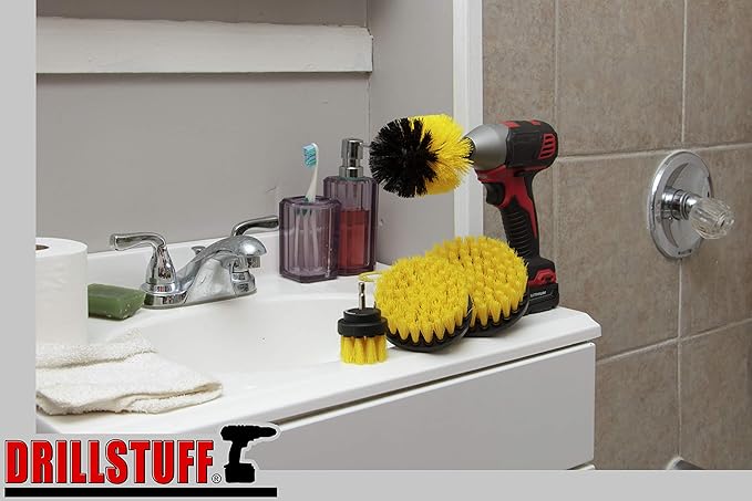 4 Piece Power Scrub Brush Kit for Tile and Grout, Tub, Shower, Sink, Porcelain, Shower Tracks, and Around fixtures