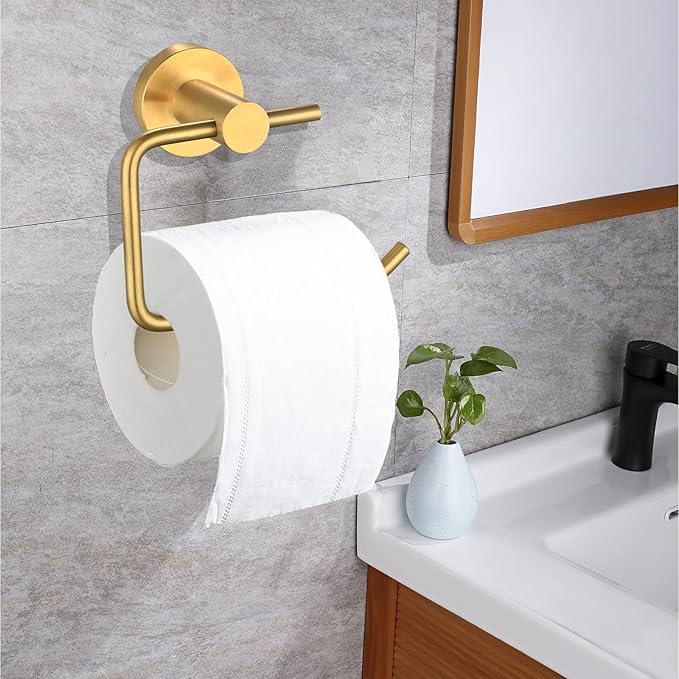Toilet Paper Holder, Premium 304 Stainless Steel Paper Towel Holder, Toilet Paper Roll Dispenser Bathroom 5.5" TP Holder for Kitchen Washroom (Gold)