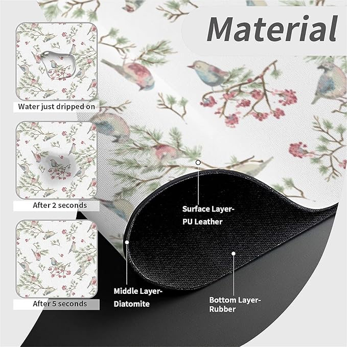Faucet Draining Mat For Kitchen Sink, Vintage Watercolor Birds Diatom Mud Absorbent Drain Pad For Bathroom Kitchen Sink Splash Guard Drying Mat