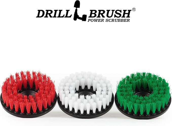Cleaning Supplies - Drill Brush - 5 Inch Large Spin Brush Kit - Stiff, Medium, and Soft Power Scrubbers - Kitchen Accessories - Clean Stove, Oven Rack, Sink, Baseboard - Algae, Mold, Mildew, and Moss