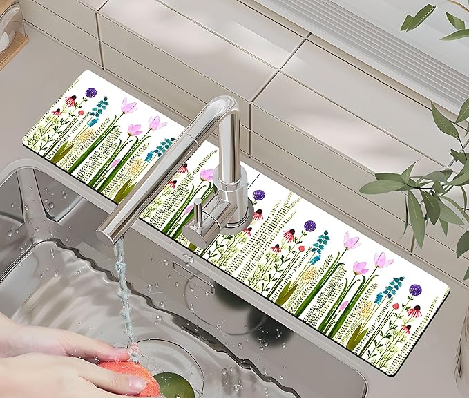 Kitchen Sink Splash Guard Faucet Mat -1 PC Super Absorbent Fast Drying Mat Sink Gadgets-Splash Guard Behind Faucet Drip Catcher for Kitchen, Bathroom,Sink Mat, Dish Drying Mat, Bathroom(23.5" X 5.5" )