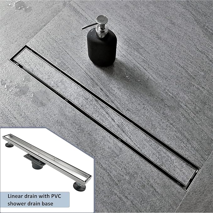 Neodrain 32-Inch Linear Shower Drain with Tile Insert Grate, Professional Brushed 304 Stainless Steel Rectangle Shower Floor Drain Manufacturer, Floor Shower Drain with Shower Drain Base