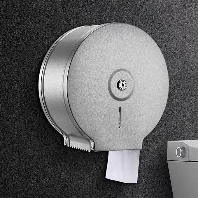 Toilet Paper Dispenser, Stainless Steel Wall Mount Toilet Paper Dispenser Holder Fits Any 9" Tissue Rolls Bath Tissue Holder Offices Homes Mounts Quickly 2 Keys & Lock, Comes with Papers